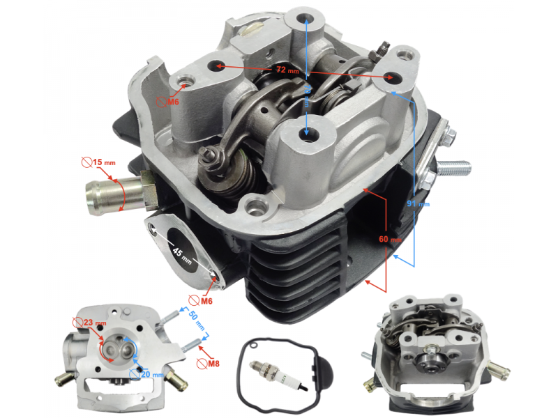 Cylinder head for moped 4T 130cc 154FMI liquid cooled, set
