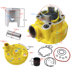 Moretti Cylinder and cylinder head for moped 2T 80cc AM6, yellow