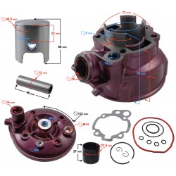Moretti Cylinder and cylinder head for moped 2T 90cc AM6, violet Moretti Cylinder and cylinder head for moped 2T 90cc AM6, violet