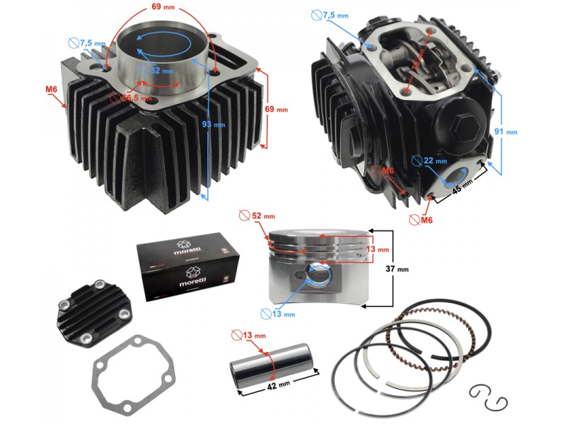 BTS cylinder and cylinder head for moped 4T 110cc 152FMH
