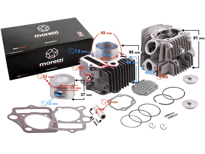 Moretti Cylinder and cylinder head for moped 4T 110cc 152FMB