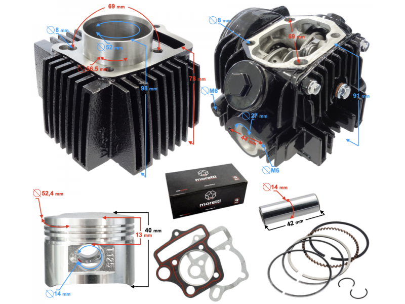Moretti Cylinder and cylinder head for moped 4T 125cc 154FMH