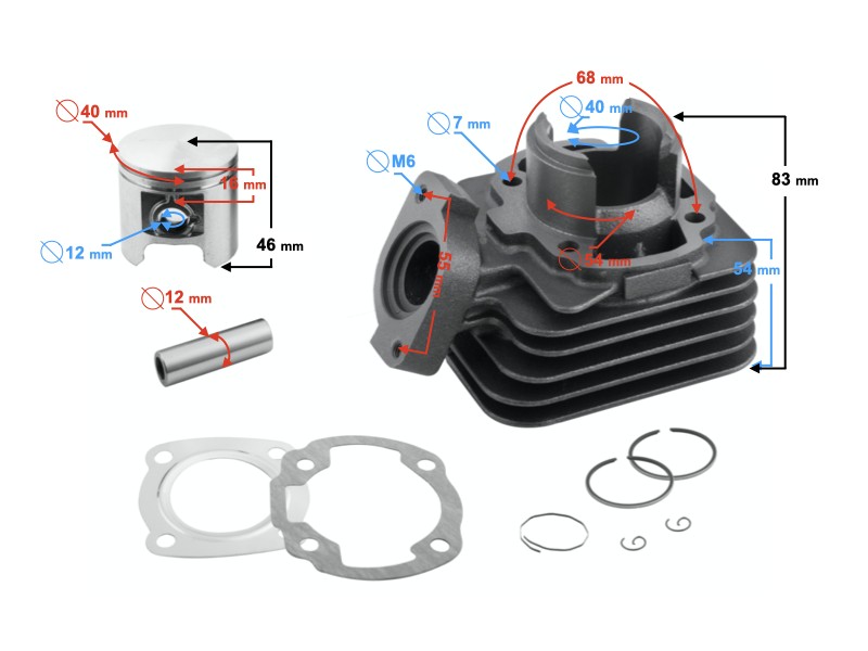 Moretti cylinder for scooter 2T 50cc Buxy
