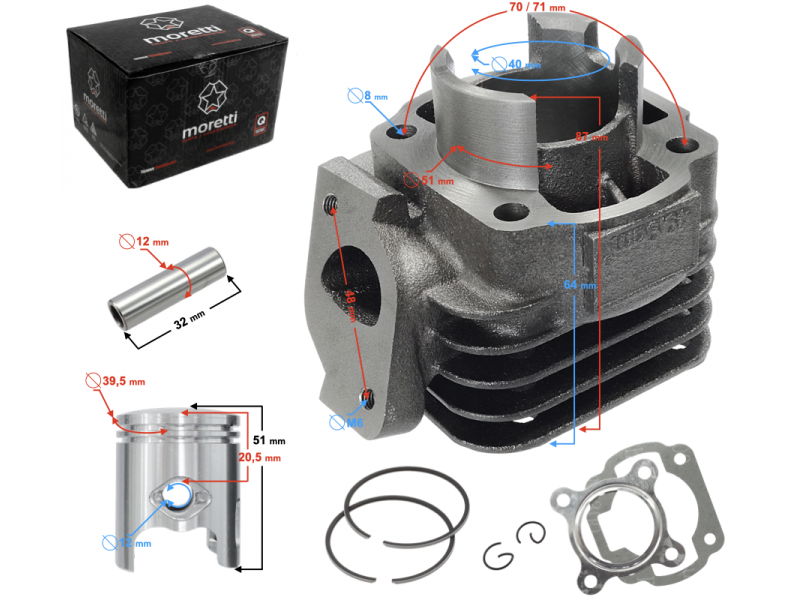 Moretti cylinder for scooter 2T 50cc 1PE40QMB bolt 12mm