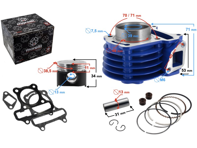 Moretti 50cc cylinder for Huragan 5 scooter with horizontal engine / blue