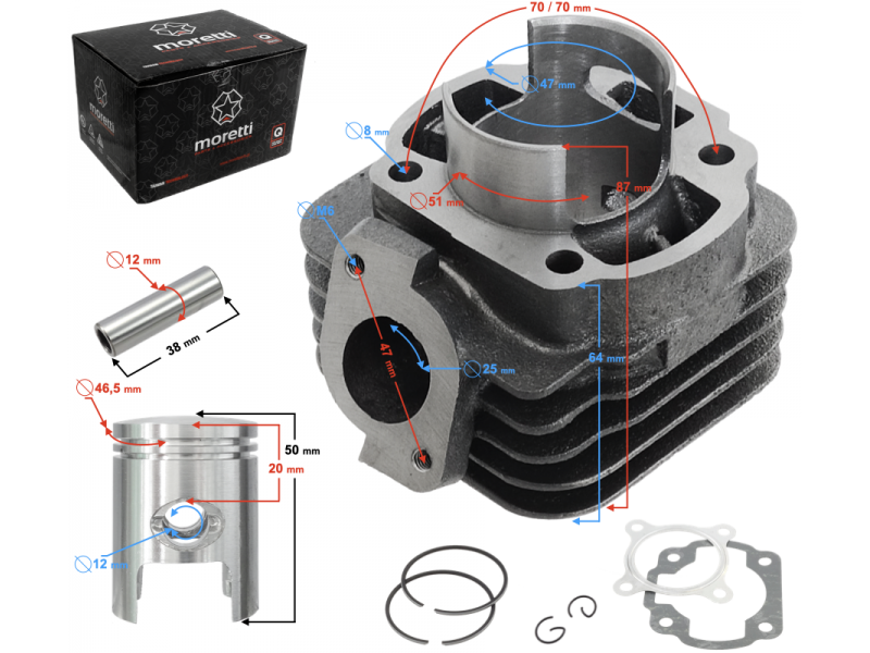 Moretti cylinder for scooter 2T 70cc 1PE40QMB bolt 12mm