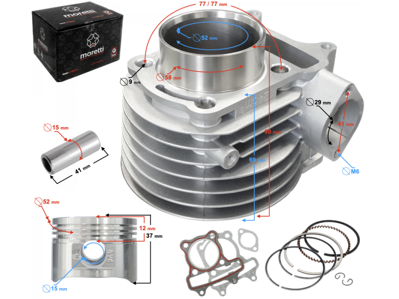 Moretti Cylinder for scooter 4T 125cc 152QMJ bolt 15mm