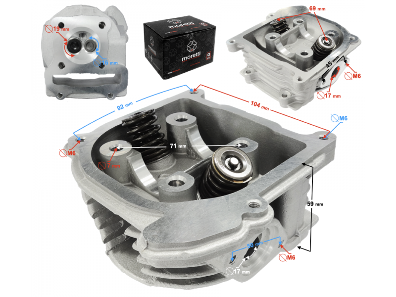 Cylinder head for scooter 4T 80cc 139QMB, long valves