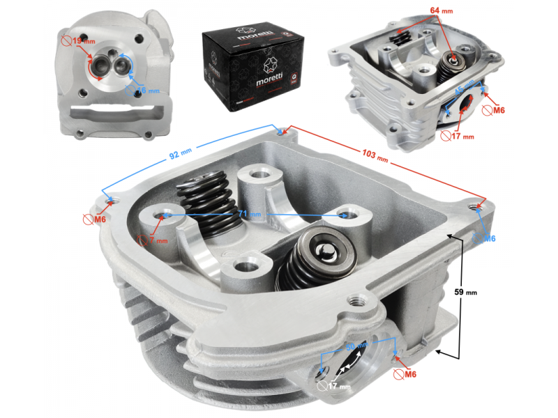 Moretti Cylinder head for scooter 4T 80cc 139QMB short valves