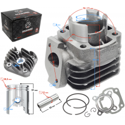 Cylinder and cylinder head for scooter 2T 50cc 1PE40QMB, bolt 12mm