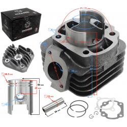 Moretti Cylinder and cylinder head for scooter 2T 70cc 1PE40QMB, bolt 12mm