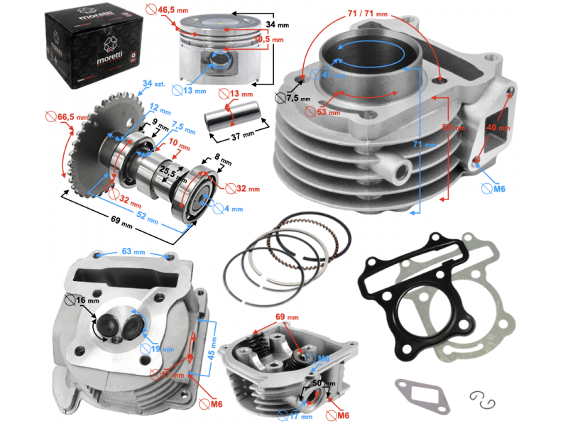 Moretti Cylinder and cylinder head for scooter 4T 80cc 139QMB