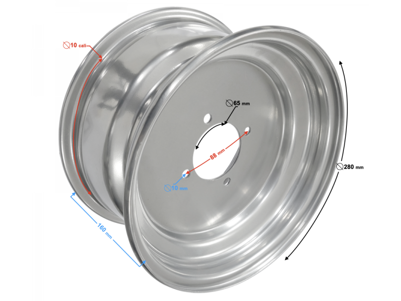 Silver front rim 10x5,5 (90mm) ATV