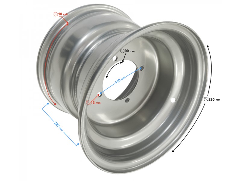 Silver rear rim 10x8 (110mm) ATV