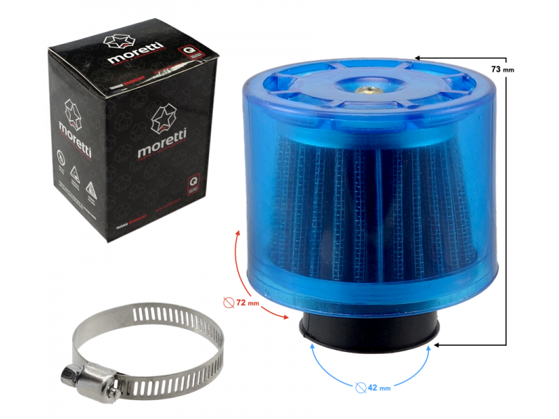Cone air filter, blue, diameter 42 mm