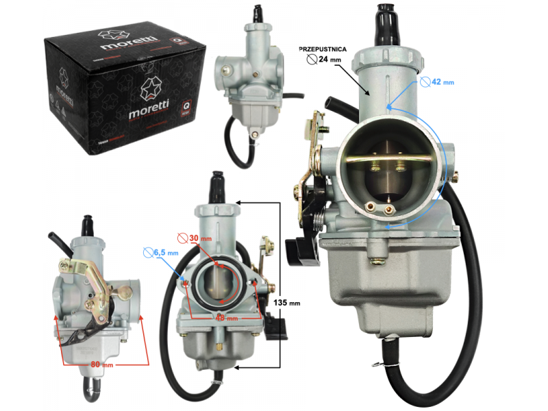 Carburetor Moretti PZ30, 250cc 4T, t.24 mm, suction lever