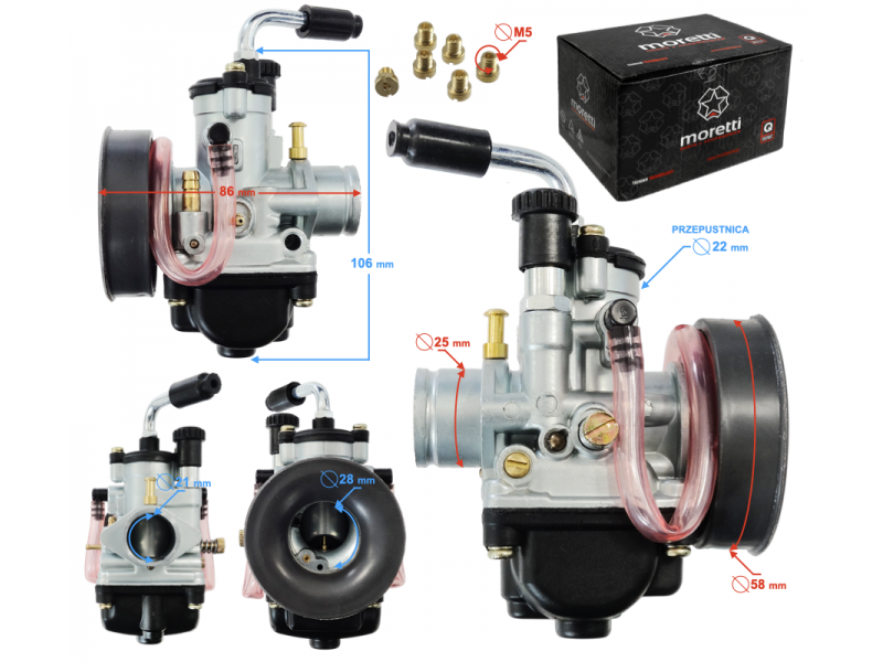 Carburetor Moretti AM6, 50cc 2T, t.22mm, automatic suction