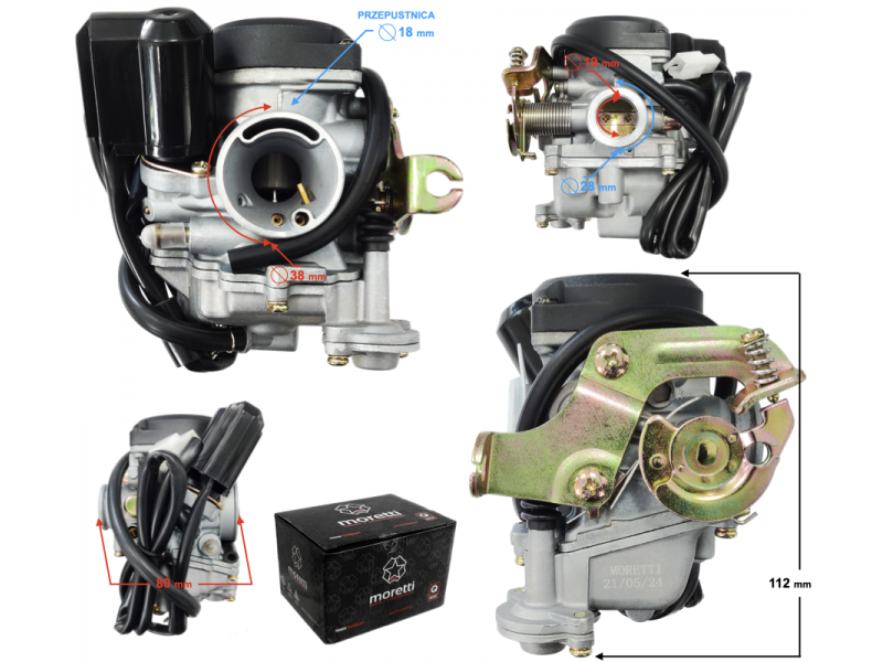 Carburetor Moretti GY6, 50cc 4T, t.18 mm, automatic suction, plastic cover
