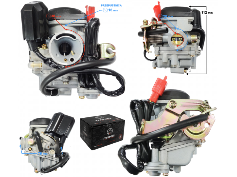 Carburetor Moretti GY6, 50cc 4T, t.16 mm, automatic suction, plastic cover