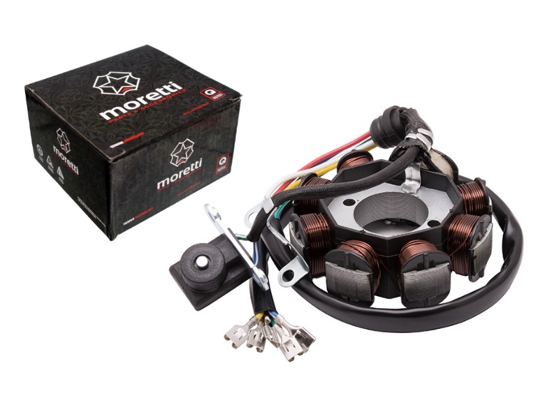 Universal ignition stator for 50cc 4T moped: 8 coils, 5 cables