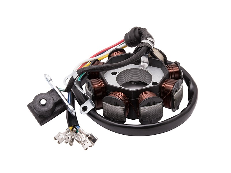 Universal ignition stator for 50cc 4T moped: 8 coils, 5 cables