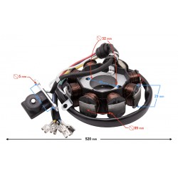 Universal ignition stator for 50cc 4T moped: 8 coils, 5 cables