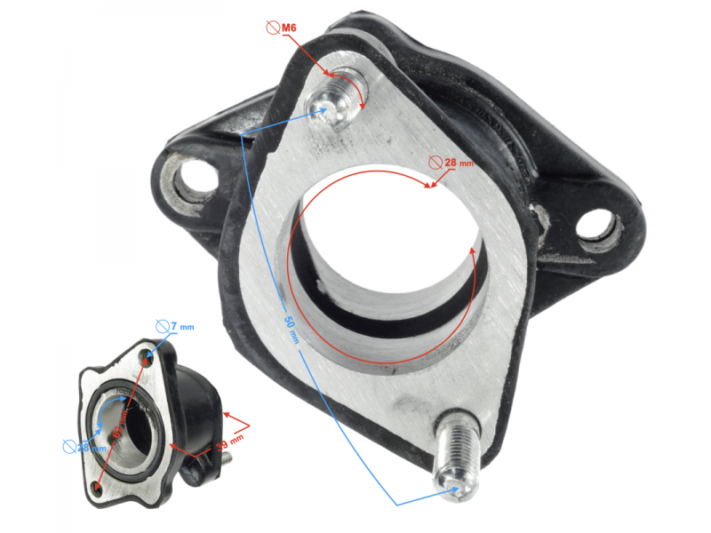 Carburetor connection for Moretti engine vertical 162FMJ, 150cc 4T, 5-speed manual