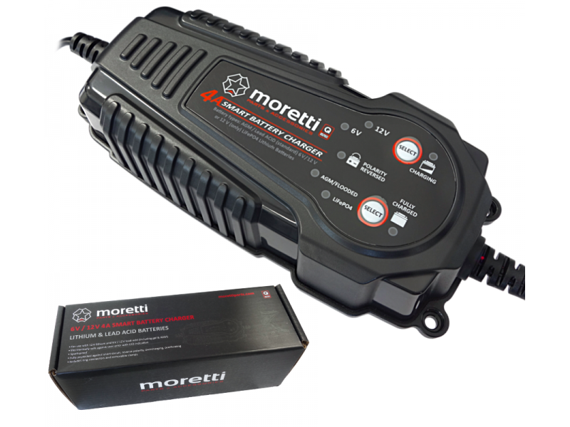 Battery charger 12V LiFePO4 lithium, 6V/12V lead-acid 4A