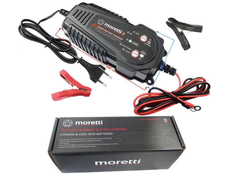 Battery charger 12V LiFePO4 lithium, 6V/12V lead-acid 4A
