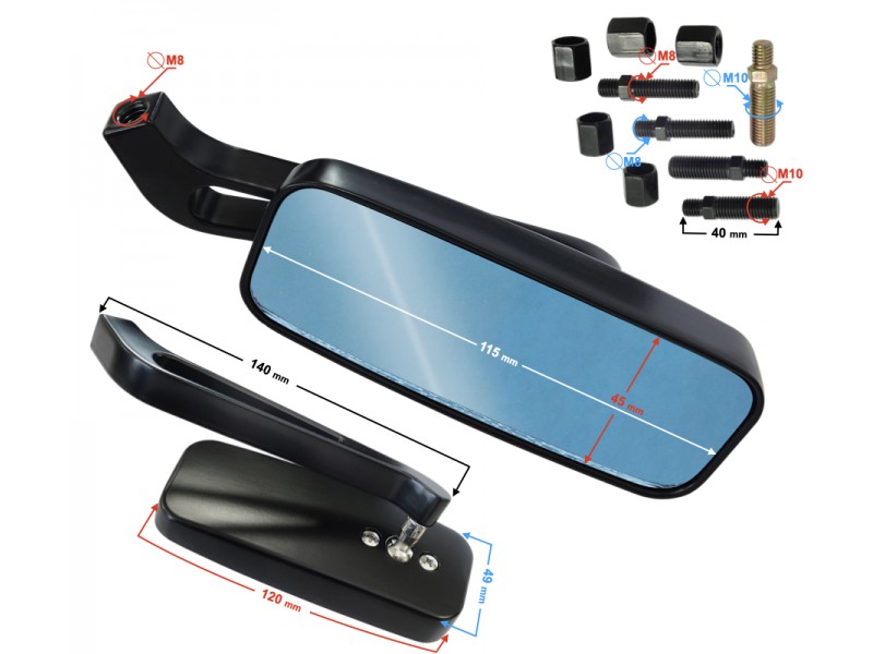 Mirrors chopper cruiser M8 M10 universal without homologation