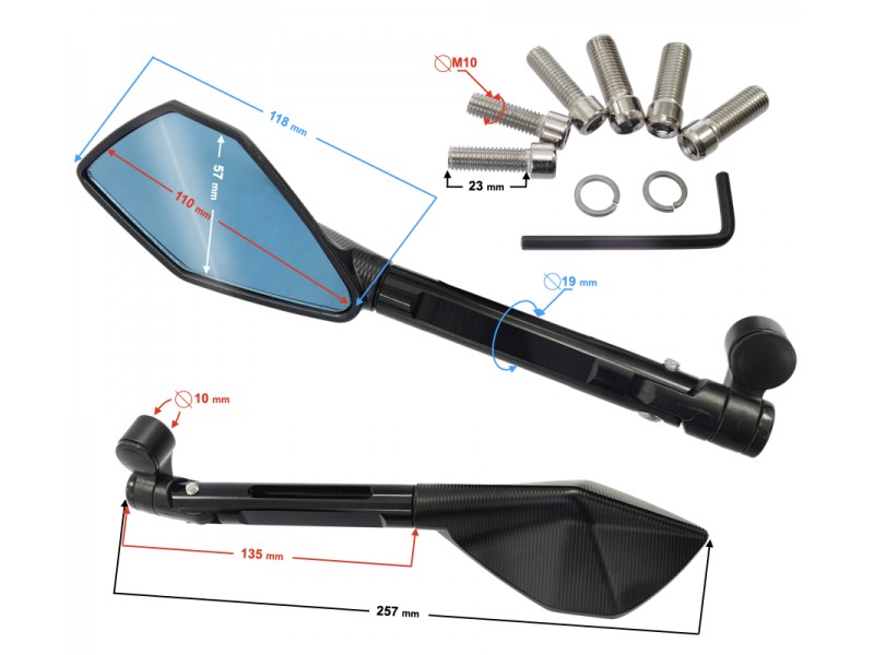 Universal adjustable motorcycle mirrors without approval