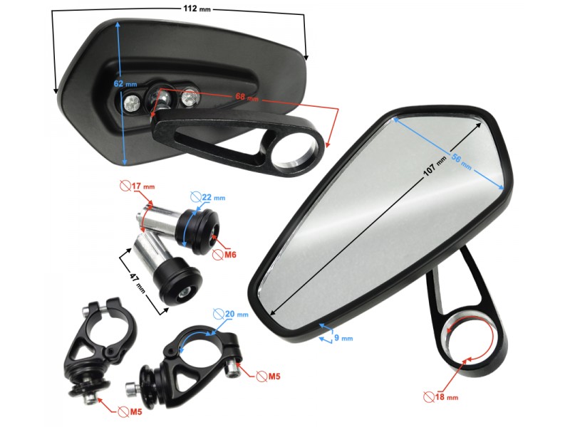 Naked street mirrors assembled on handlebar universal without homologation
