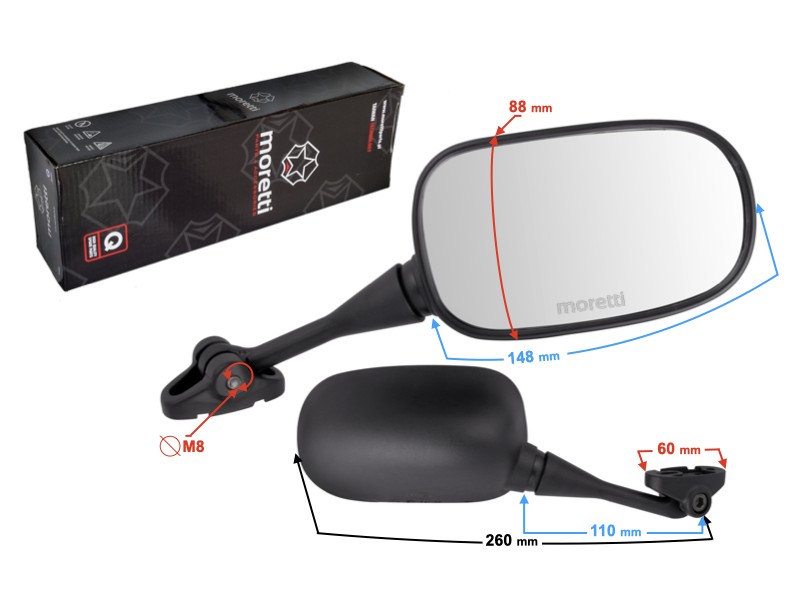 R + R mirrors for motorcycle on wind deflector with homologation