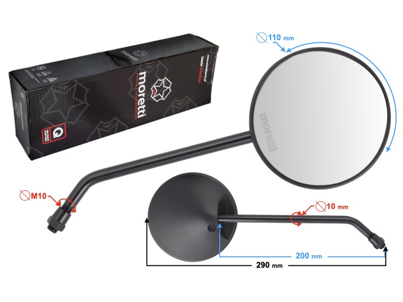 R + R mirrors (thread diameter 10mm) for Ranger Classic moped - black with homologation