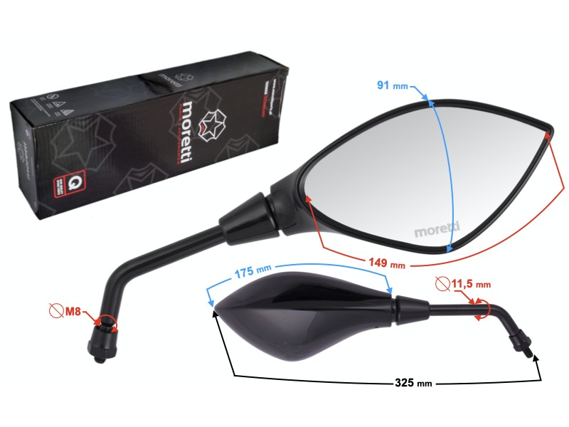 Mirrors L + R (thread diameter 8mm) for scooter with homologation
