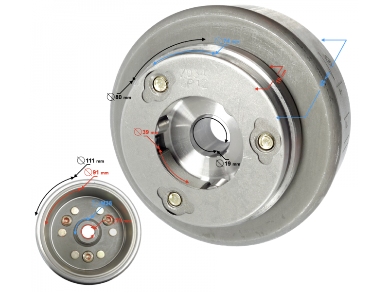 Magnetic rim for Moretti engine horizontal 154FMI, 125cc 4T, 4-speed manual, black