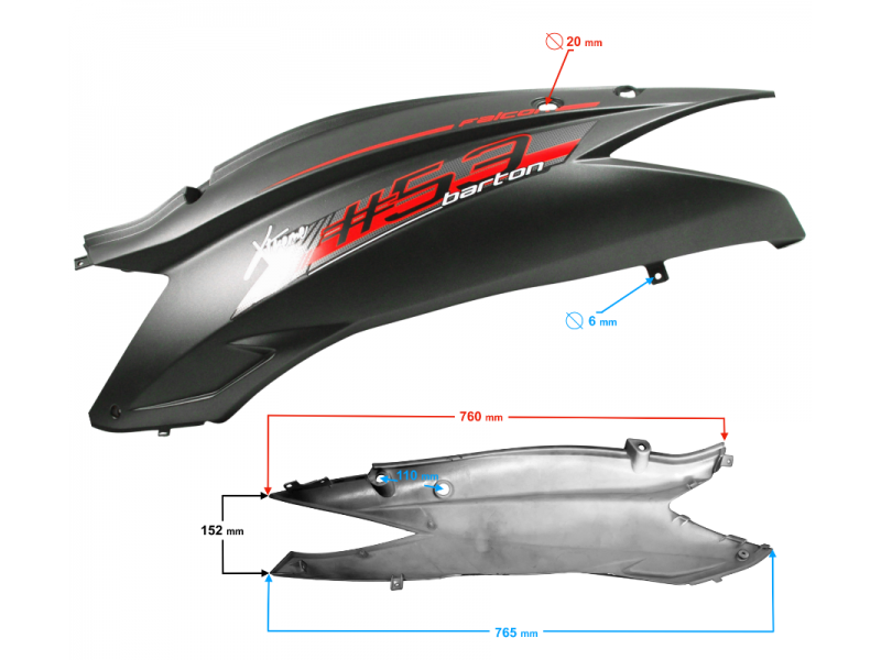 Rear left cover, black-red for Falcon 125 2 scooter