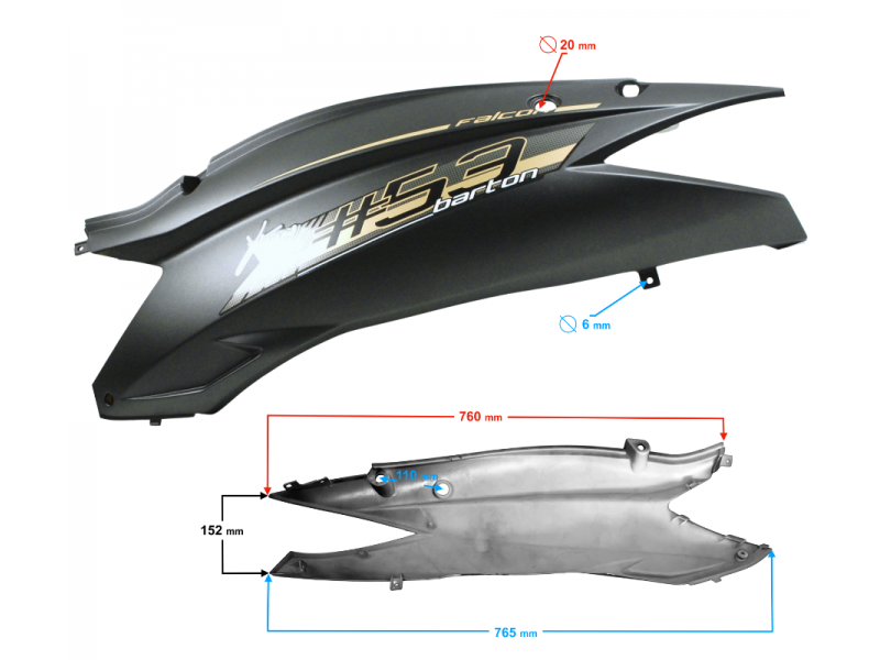 Rear left cover, black-gold for Falcon 125 2 scooter