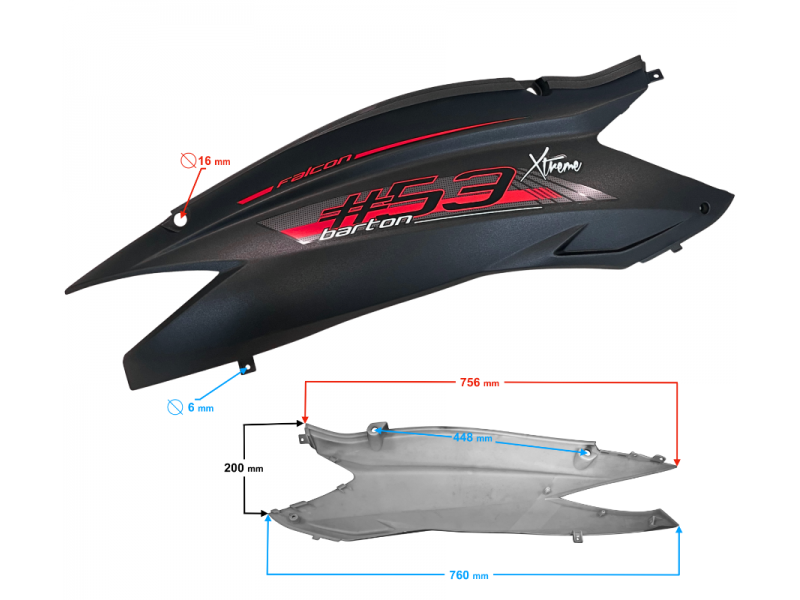 Rear right cover, black-red for Falcon 125 2 scooter