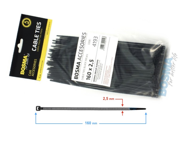 BOSMA clamping band 2,5*160mm Black (100 pcs)