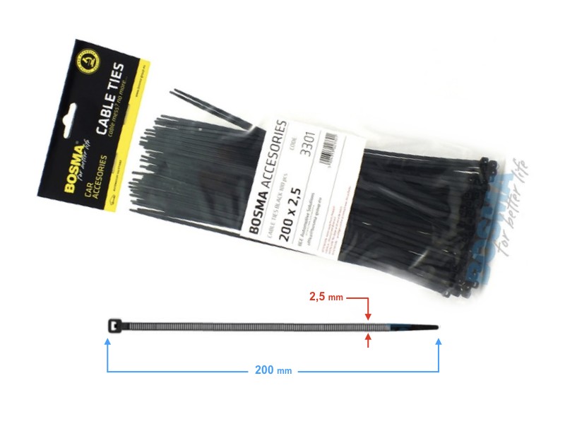 BOSMA clamping band 2,5*200 mm black (100pcs)