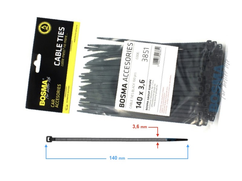 BOSMA clamping band 3,6*140mm black (100 pcs)