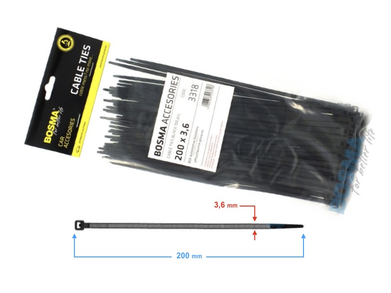 BOSMA clamping band 3,6*200 mm black (100pcs)
