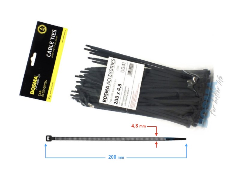 BOSMA clamping band 4,8*200mm black (100pcs)
