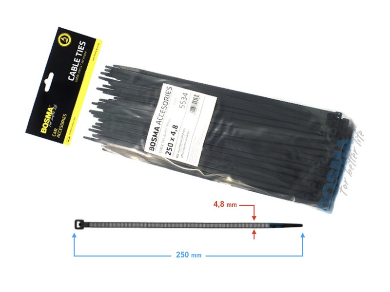 BOSMA clamping band 4,8*250mm black (100pcs)
