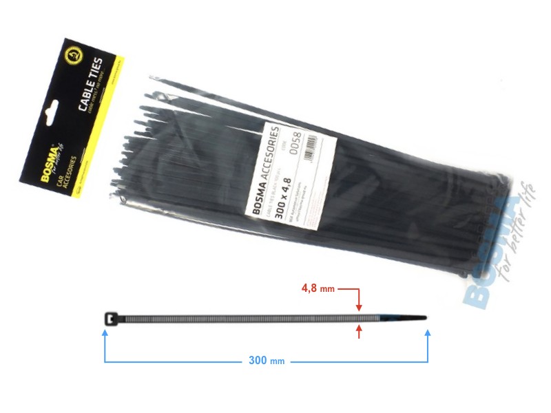 BOSMA clamping band 4,8*300mm black (100pcs)