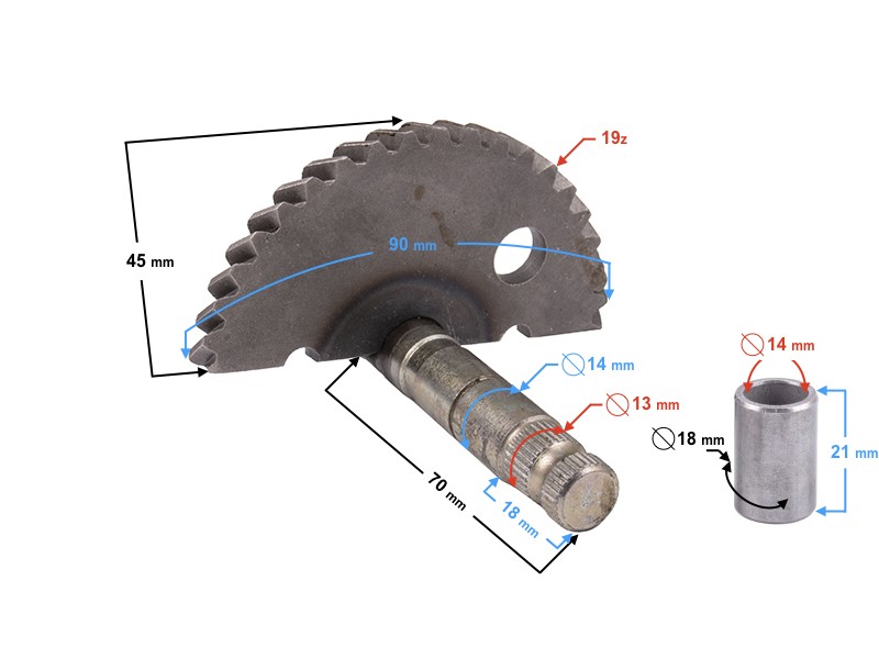 Kick starter shaft (crescent moon) for Delfin scooter (shaft length 72 mm.)