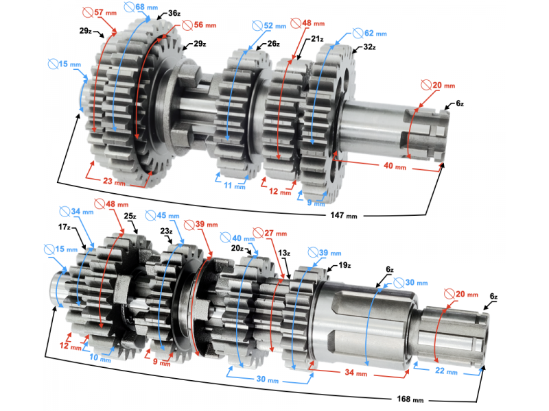Gearbox for Moretti vertical 162FMJ, 150cc 4T 5-speed manual engine