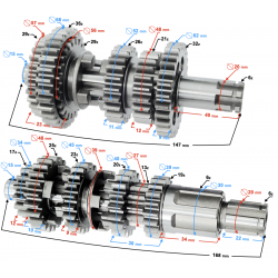 Gearbox for Moretti vertical 162FMJ, 150cc 4T 5-speed manual engine