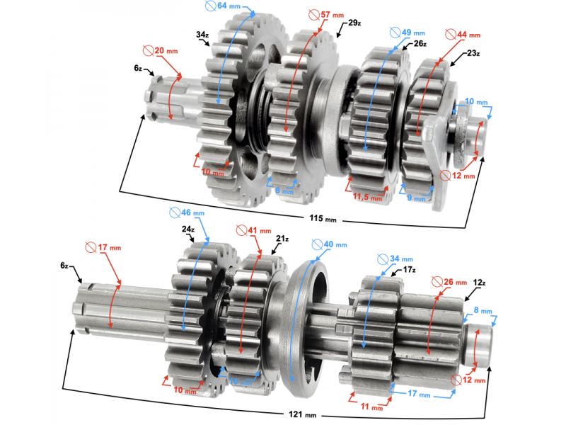 Gearbox for Moretti horizontal 154FMI engine, 125cc 4T, 4-speed Manual, Black